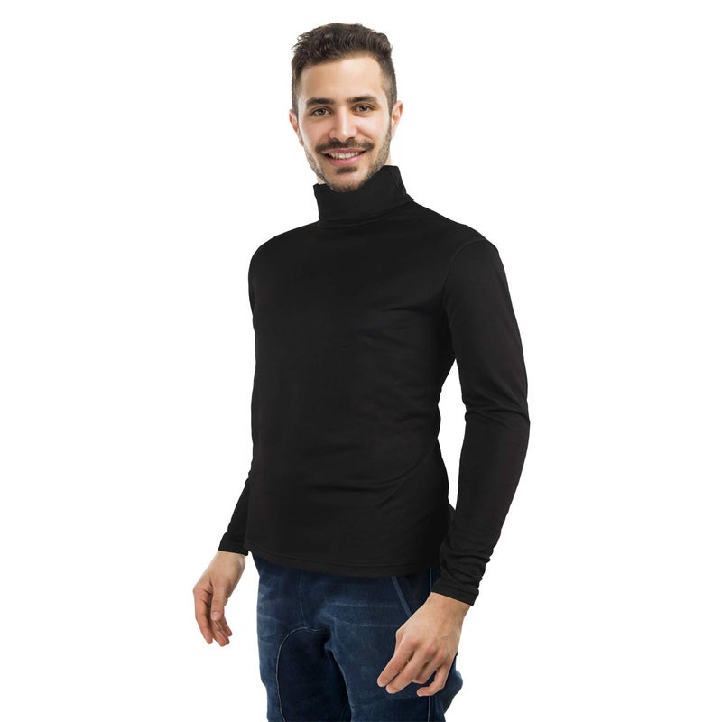 TUPARKA Mens Turtleneck Soft Long Sleeve Top Ski Golf Thermal T-Shirt Jumper Large Size Black (L) - Image 2